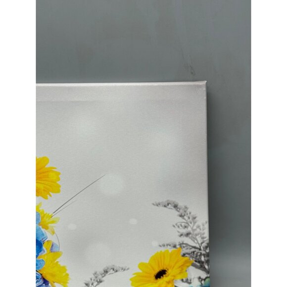 Set Of 3 Floral Canvas Wall Art Blue Yellow Flowers Butterflies rectangle READ - Picture 4 of 16
